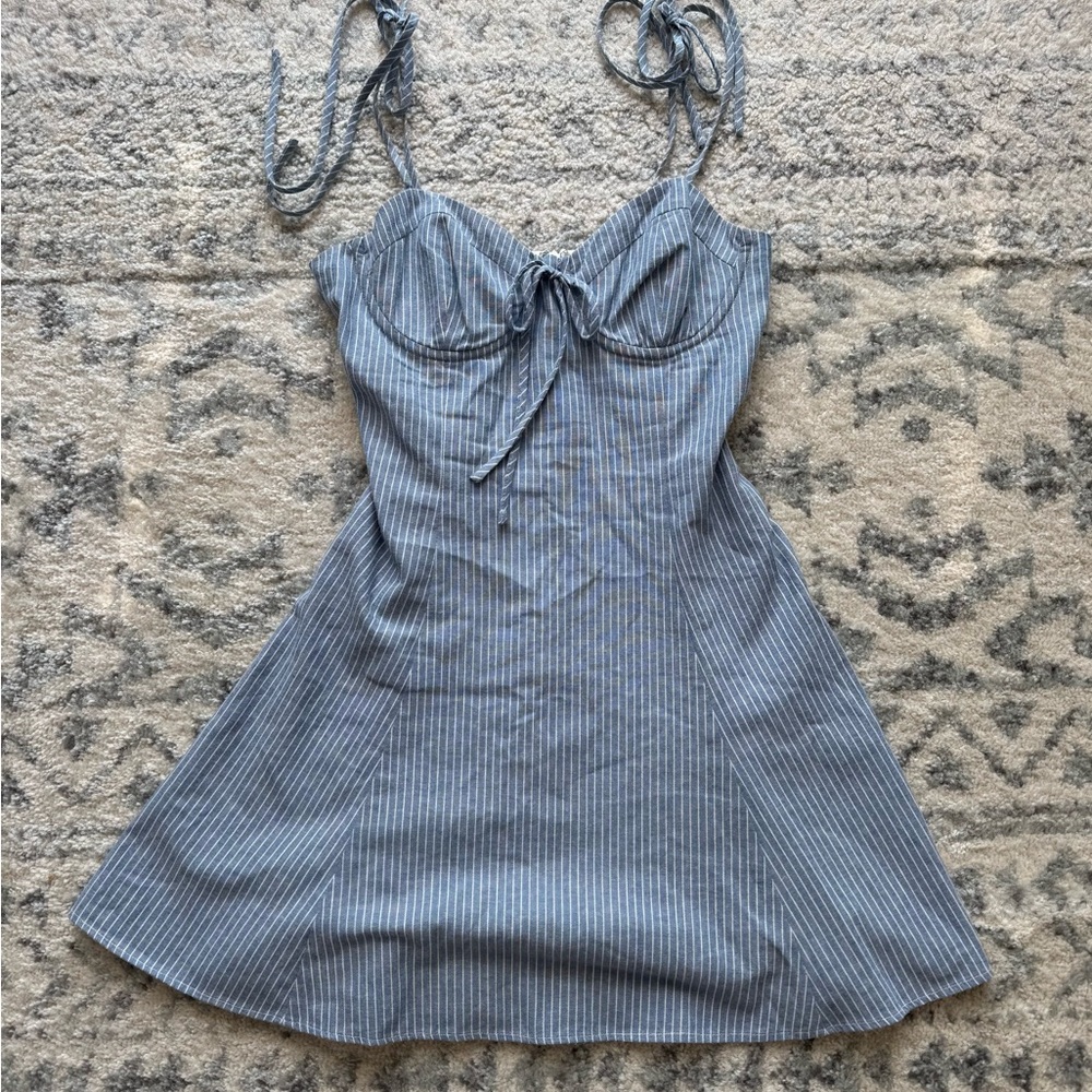 MAJORELLE Blue and White Striped Dress